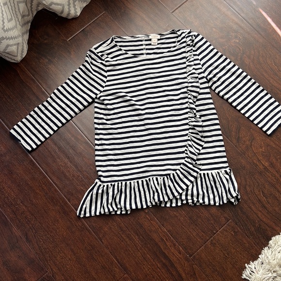 J. Crew Asymmetrical Ruffle Stripe Top - Picture 5 of 7